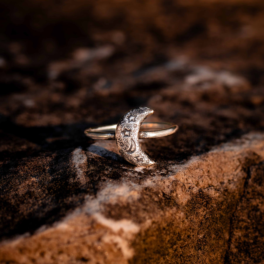 Selene-Sterling Silver Moon Stacking Ring