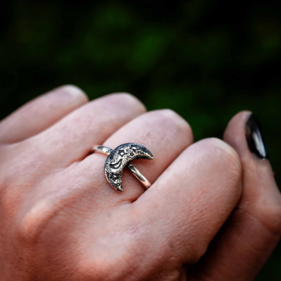 Selene-Sterling Silver Moon Stacking Ring