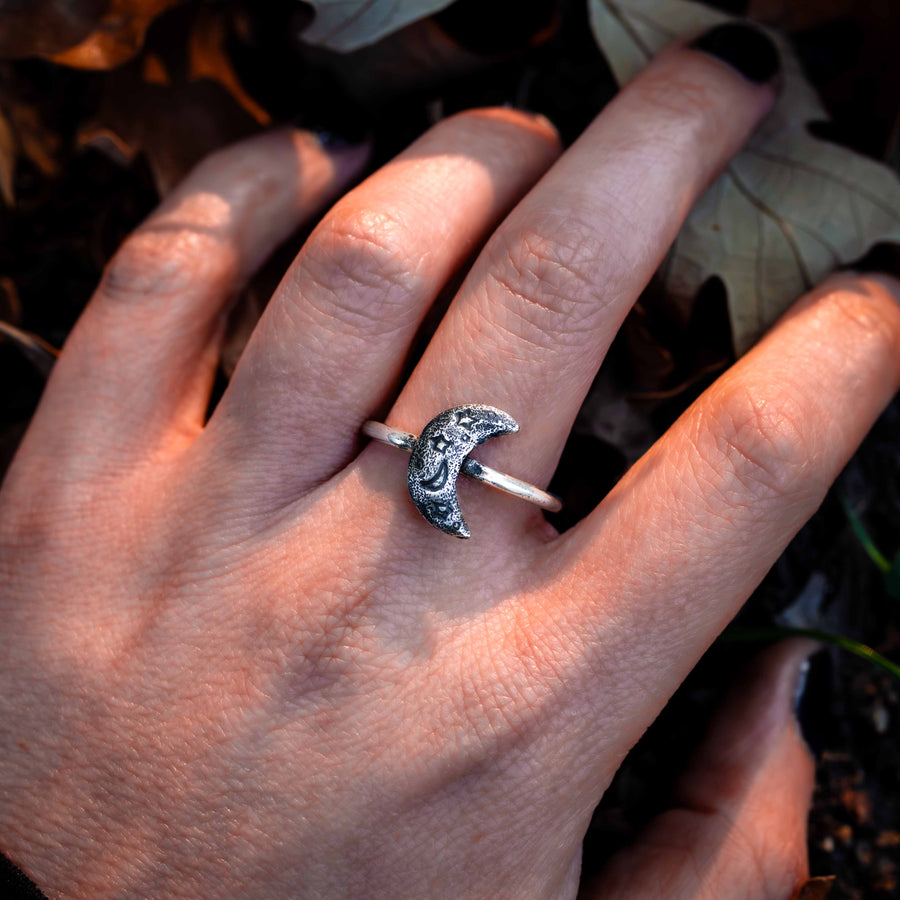 Selene-Sterling Silver Moon Stacking Ring