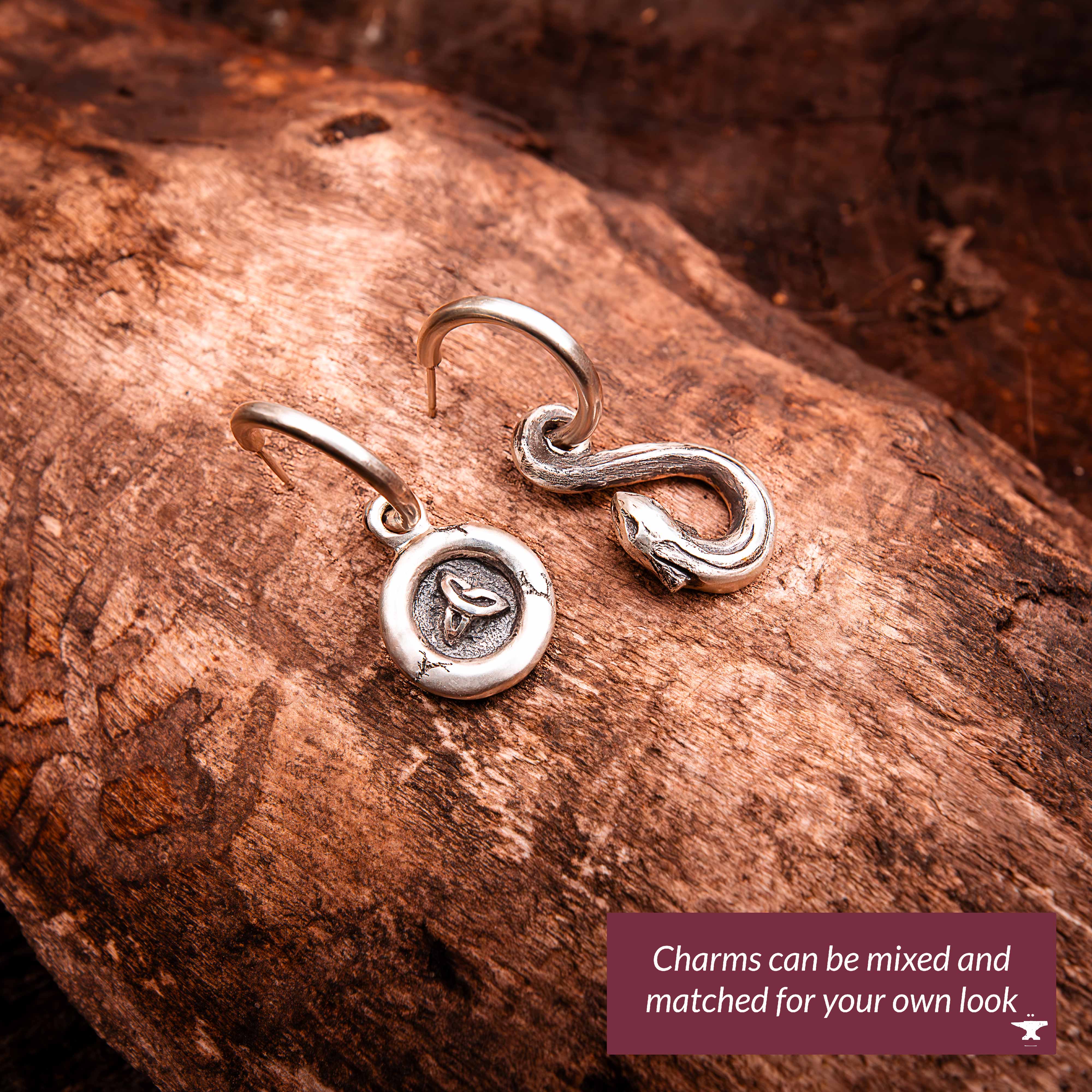 Eel in the Fjord- Charms for Hoop Earrings and EarCuffs-Argentium Sterling Silver