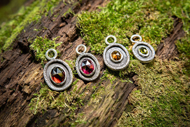 Powerful Women-Gemstone Charms for Hoop Earrings and Ear Cuffs-Rose Cut Garnets and Dravite Tourmalines