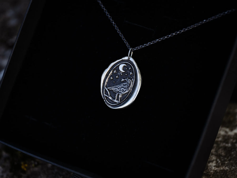 Raven at Night Wax Seal Pendant-Argentium Sterling Silver