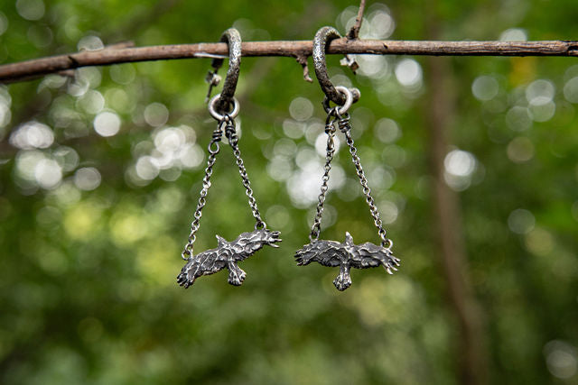 Raven Taking Flight-Ear Jackets for Hoop Earrings and Ear Cuffs