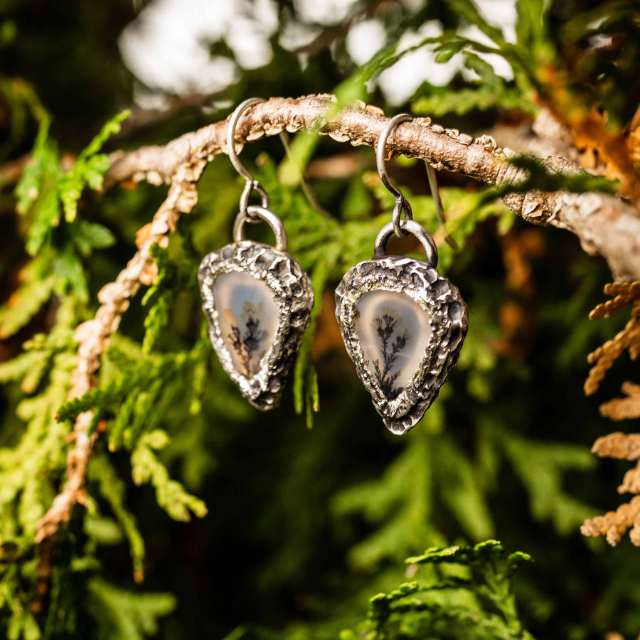 Disteln auf dem Moor Ohrringe-Argentium Sterling Silber & Dendric Achat