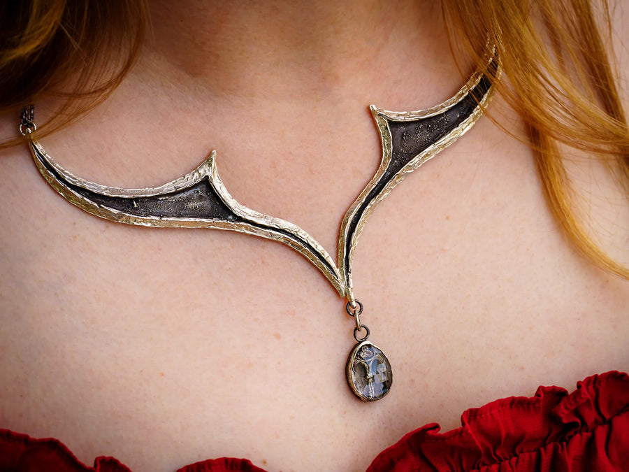 Celestial Arches Necklace-Sterling Silver & Clear Quartz- One of a kind