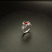 Oblivion-Size 7.25-Oval Rose Cut Garnet & Argentium Sterling Silver Ring