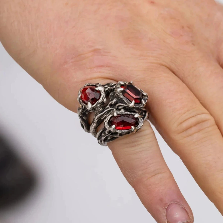 Opero-Size 8.25-Hexagon Garnet & Argentium Sterling Silver