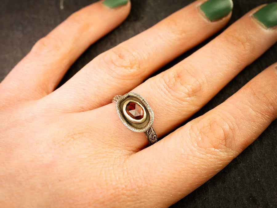 The Phantom Queen -Sterling Silver and Rose Cut Dravite Tourmaline-Size 8-One of A Kind