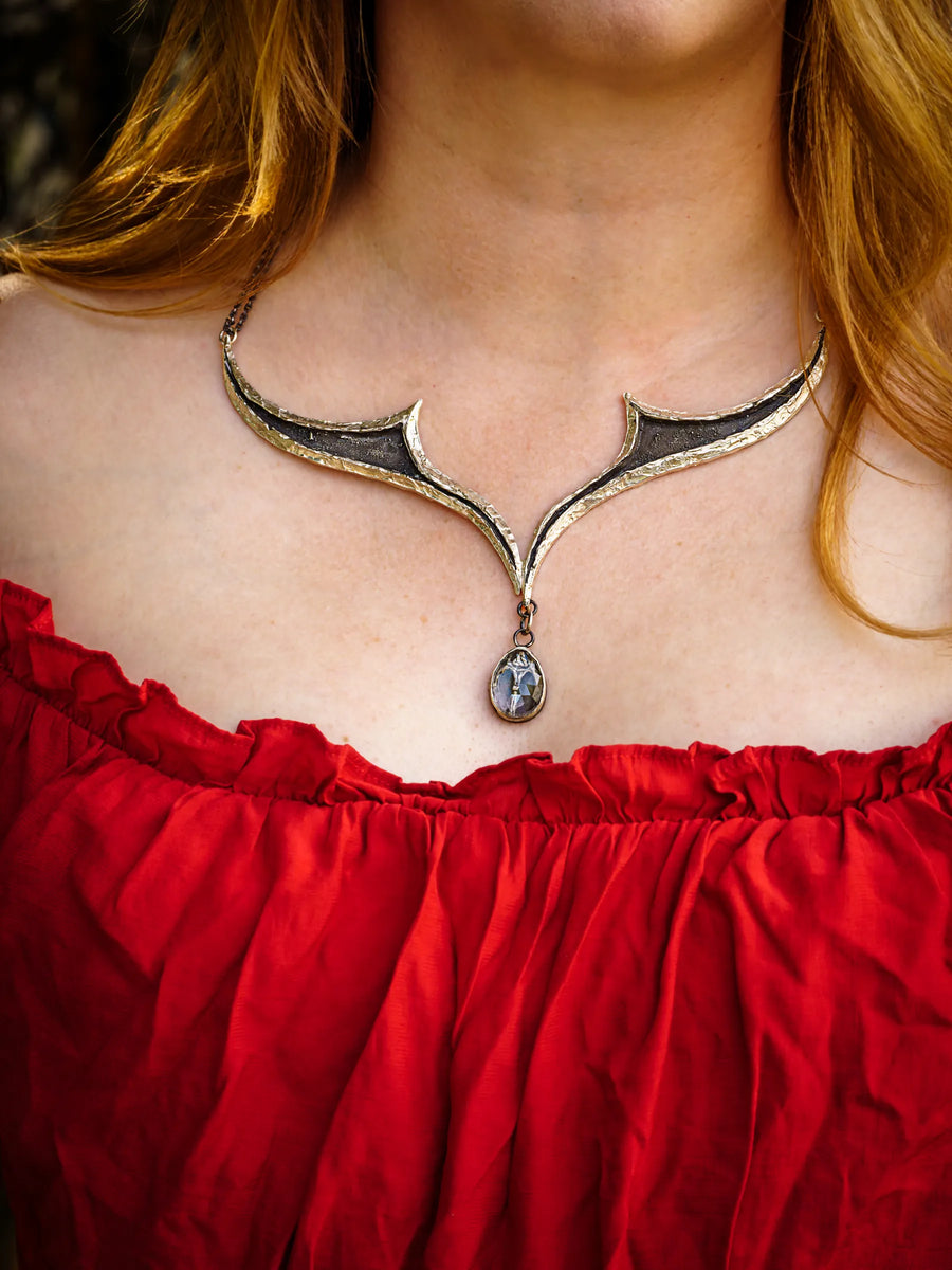 Celestial Arches Necklace-Sterling Silver & Clear Quartz- One of a kind