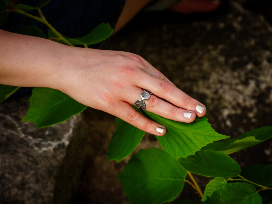 Celestial Lancet Ring-Size 8-Sterling Silver & Clear Quartz- LIMITED