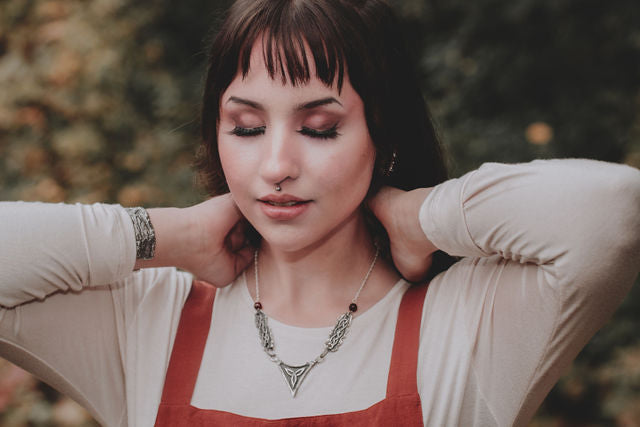 Crone Necklace-Argentium Sterling Silver and Faceted Garnet-One of a Kind