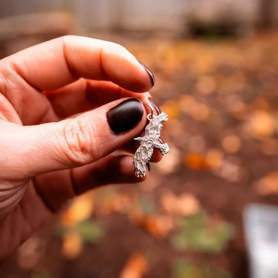 Raven Takes Flight Charm-Argentium Sterling Silver