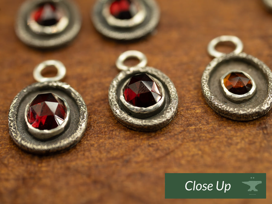 Powerful Women-Gemstone Charms for Hoop Earrings and Ear Cuffs-Rose Cut Garnets and Dravite Tourmalines