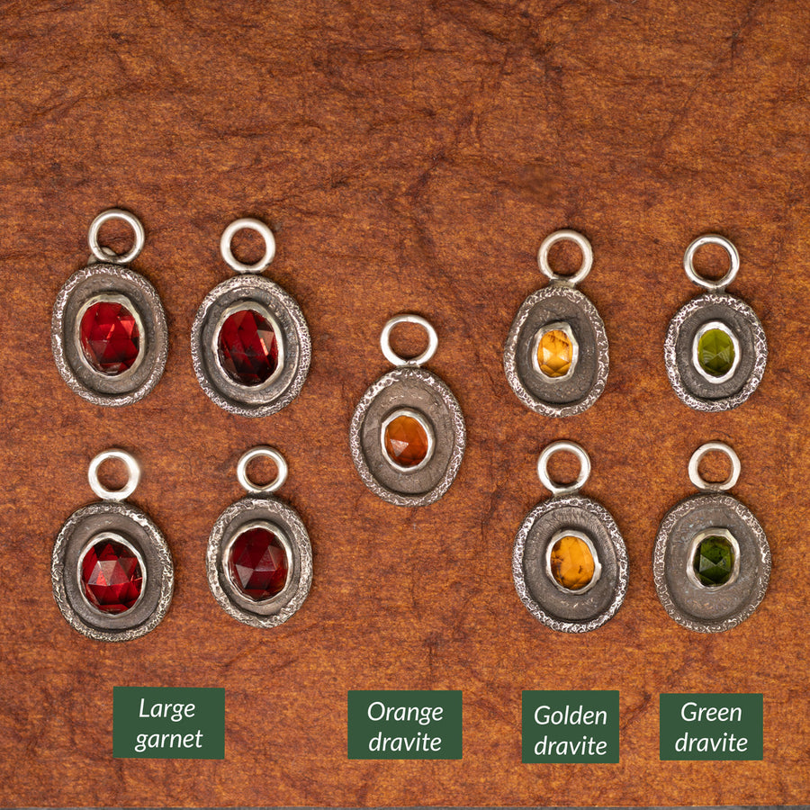 Powerful Women-Gemstone Charms for Hoop Earrings and Ear Cuffs-Rose Cut Garnets and Dravite Tourmalines