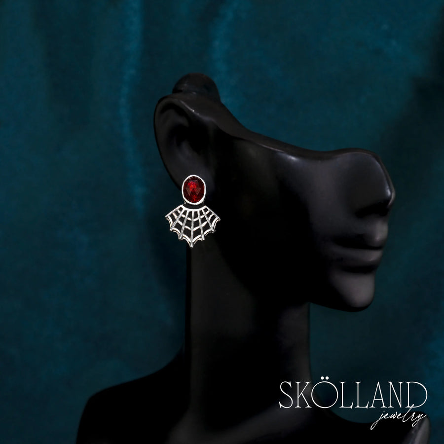 Garnet Spider Web Earrings-Sterling Silver