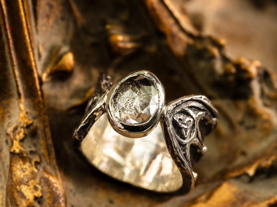 Celestial Lancet Ring-Size 8-Sterling Silver & Clear Quartz- LIMITED