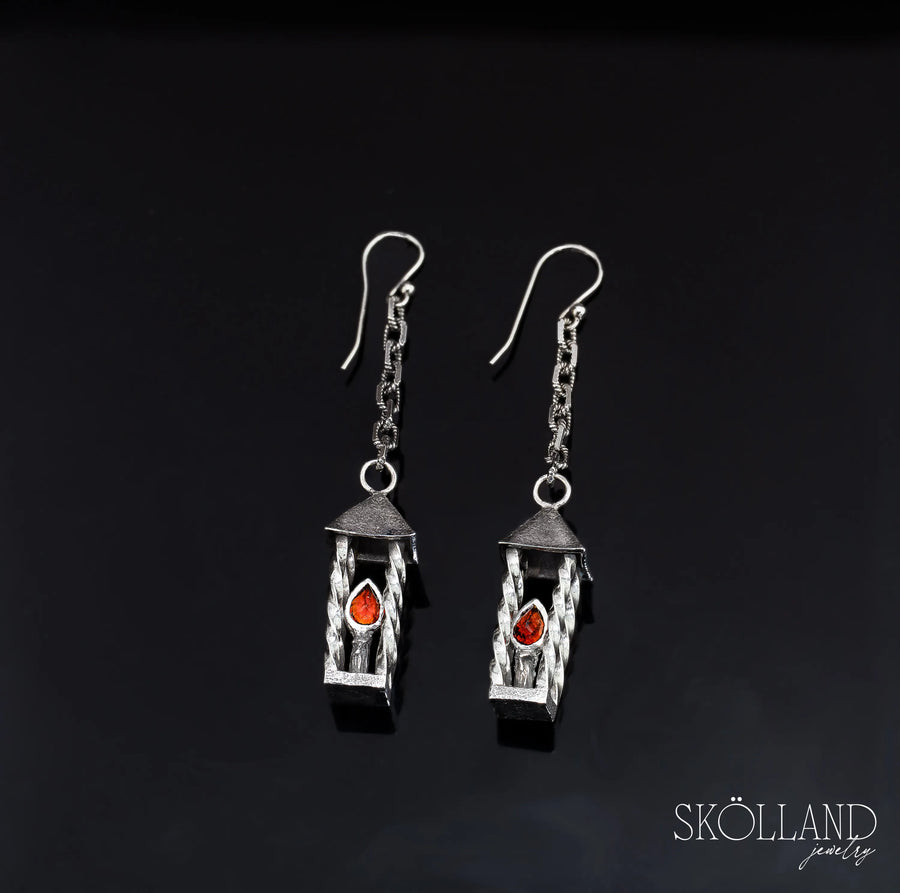 Guiding Light-Sterling Silver Lantern Earrings with Citrine Flames