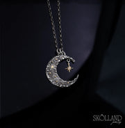 Mirabilis-Sterling Silver Crescent Moon and Star Necklace with 18k Gold Accents