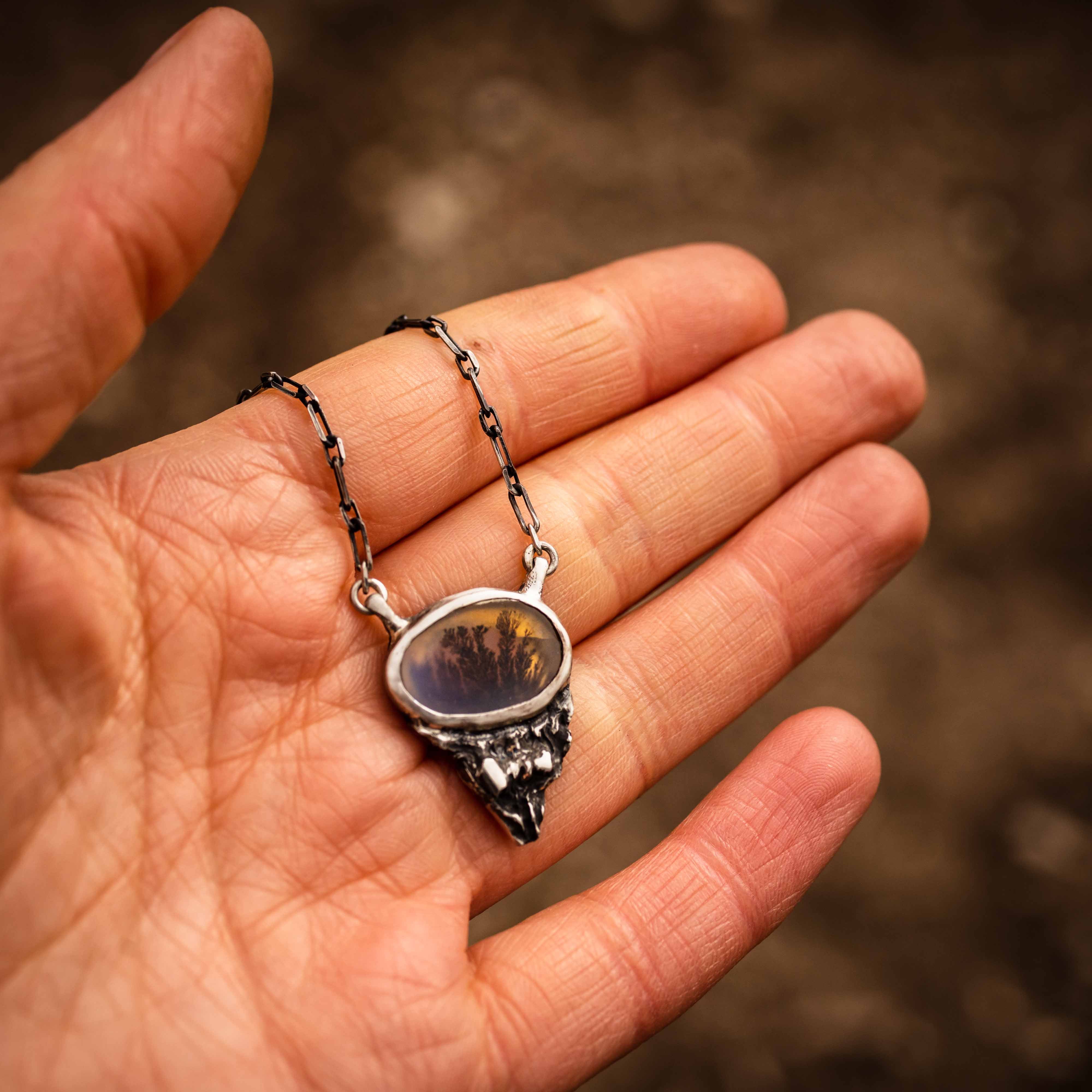 My Heart is Not Here Necklace-940 Argentium Sterling Silver & Dendritic Agate