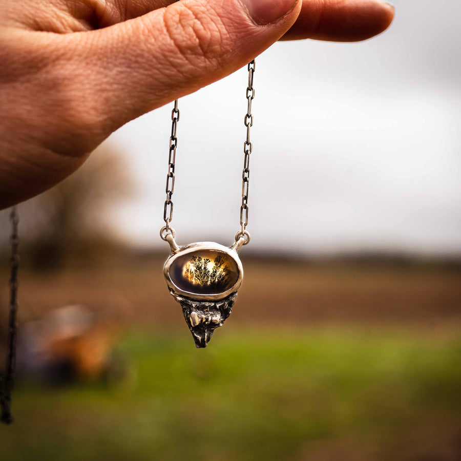 Halskette „Mein Herz ist nicht hier“ – 940er-Argentium-Sterlingsilber und dendritischer Achat