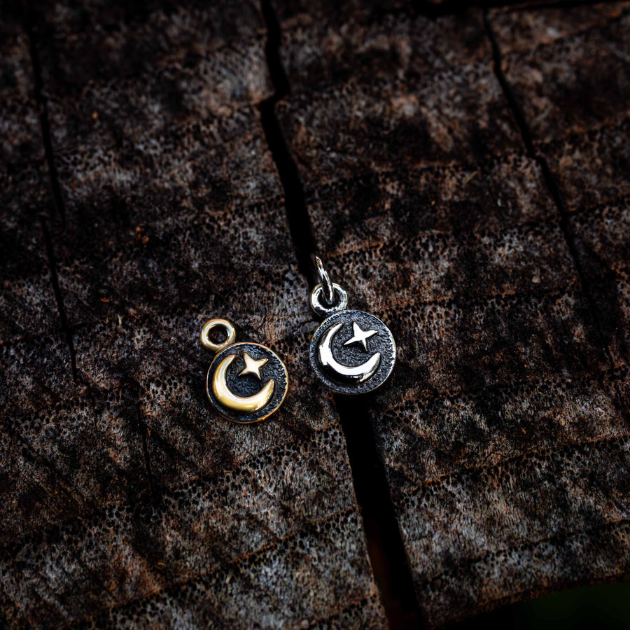 Dainty Star & Moon Charm-Your choice of 14K Gold or Sterling Silver