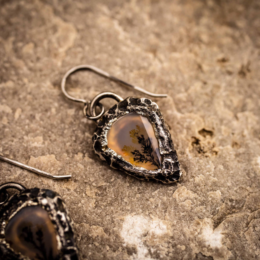 Thistles on the Moor Earrings-Argentium Sterling Silver & Dendric Agate