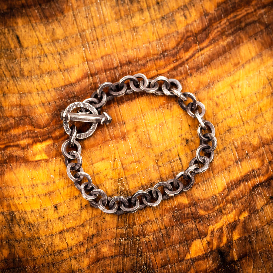 Wo auch immer ich wandere – handgefertigtes Armband mit runden Gliedern und Knebelverschluss – Argentium-Sterlingsilber