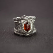 Bessas Ring-935 Sterling Silver, Garnet & Patina