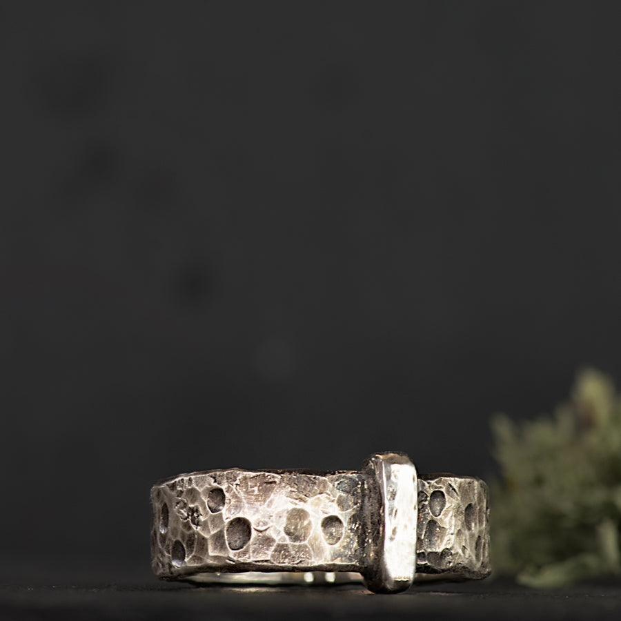 Mens Hammered Blade n Bow Ring-6.5mm Sterling Silver Band