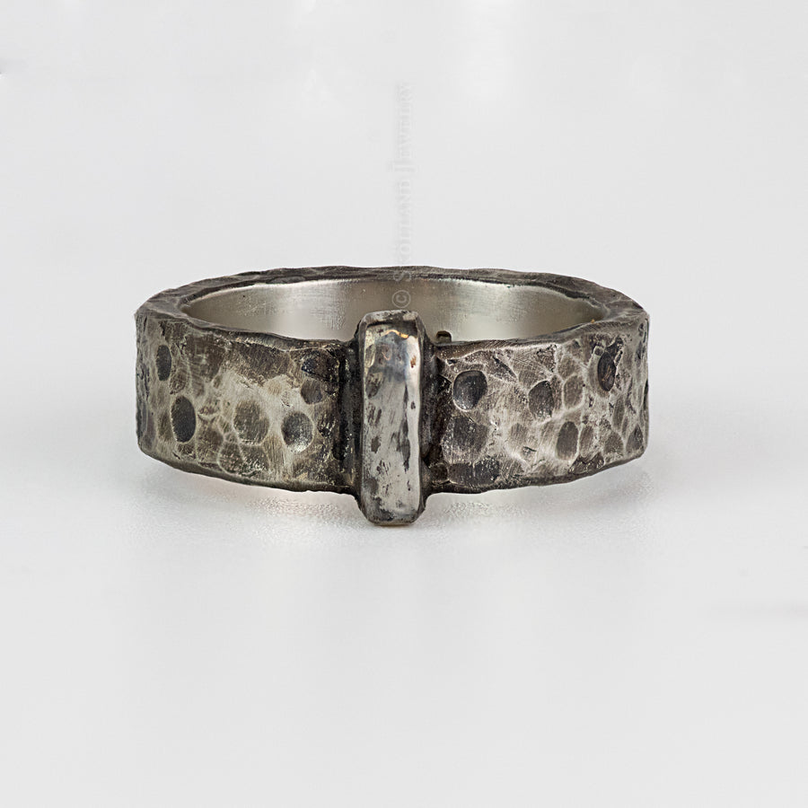 Mens Hammered Blade n Bow Ring-6.5mm Sterling Silver Band