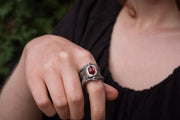 Bessas Ring-935 Sterling Silver, Garnet & Patina