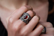 Bessas Ring-935 Sterling Silver, Garnet & Patina