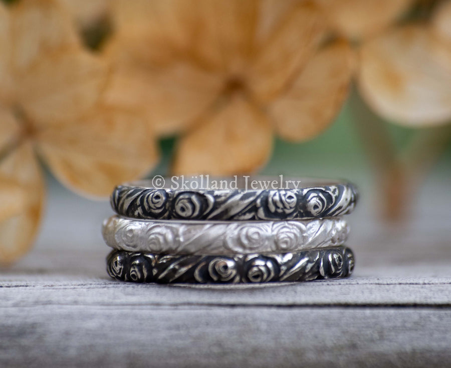 Rose Stacking Sterling Silver Ring In Your Choice of Finish