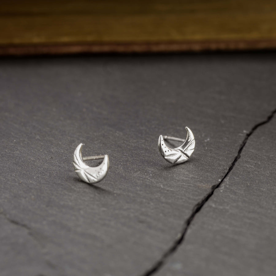Crescent moon & star stud earrings