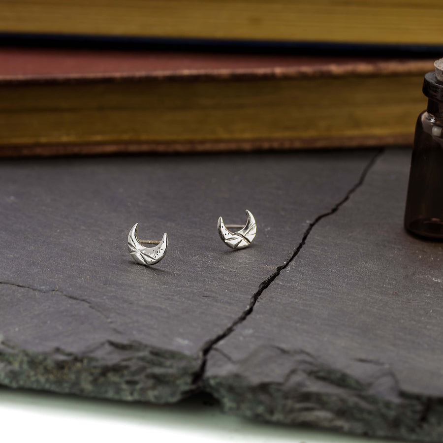 Crescent moon & star stud earrings