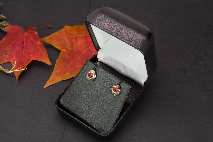 Effero Stud Earrings- 935 Sterling Silver Mozambique Garnets & Patina
