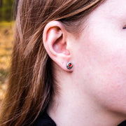 Effero Stud Earrings- 935 Sterling Silver Mozambique Garnets & Patina