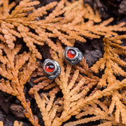 Effero Stud Earrings- 935 Sterling Silver Mozambique Garnets & Patina