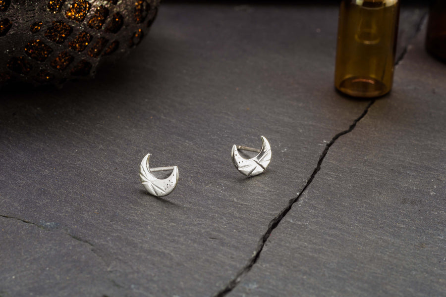 Crescent moon & star stud earrings