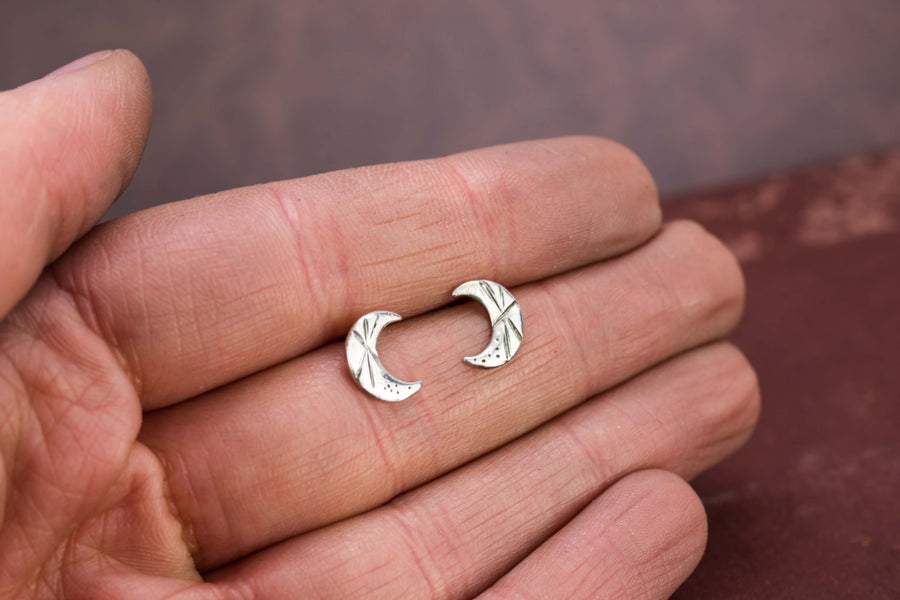 Crescent moon & star stud earrings