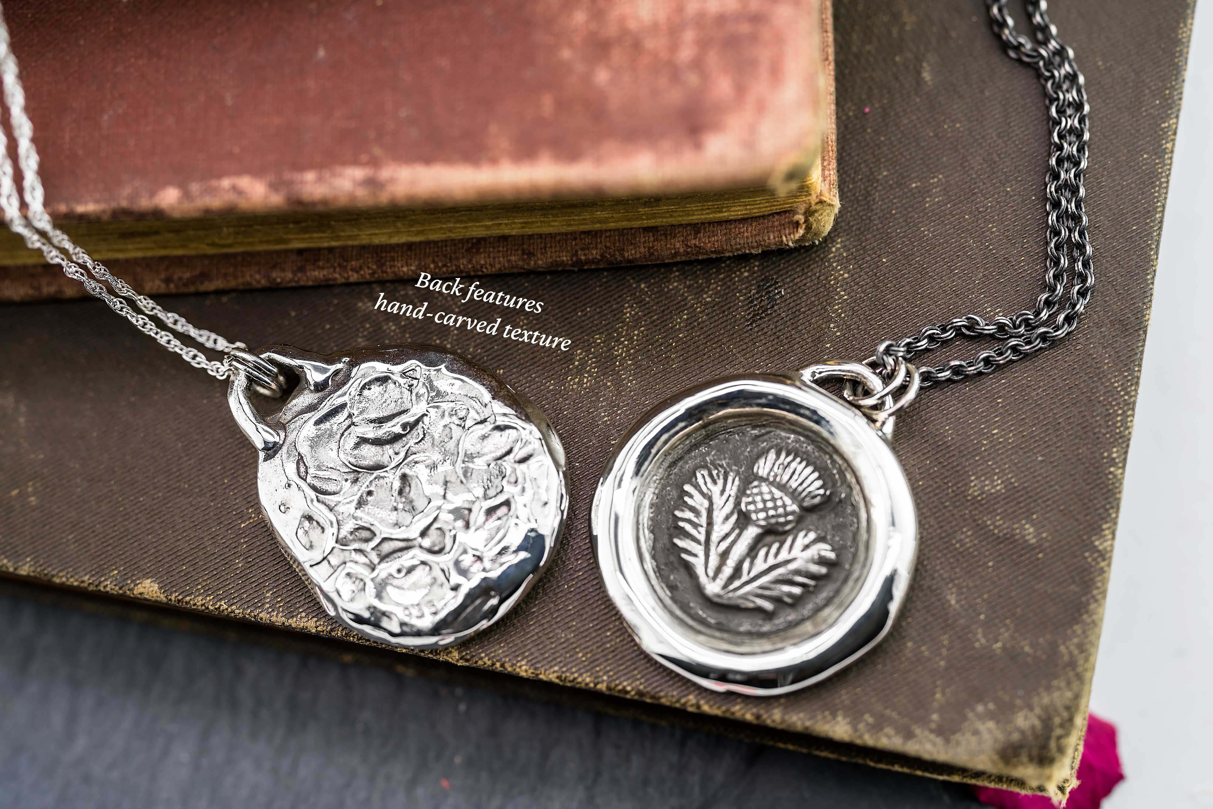 Scottish Thistle Necklace- Wax Seal Styling- Sterling Silver