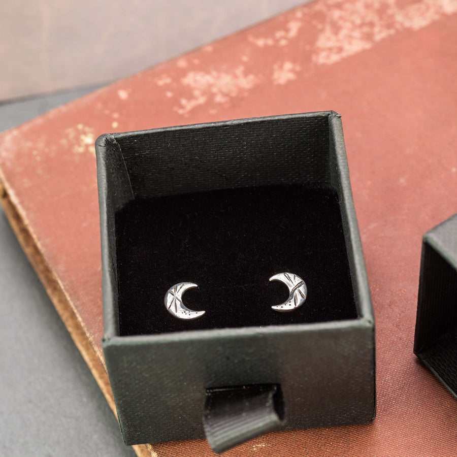Crescent moon & star stud earrings