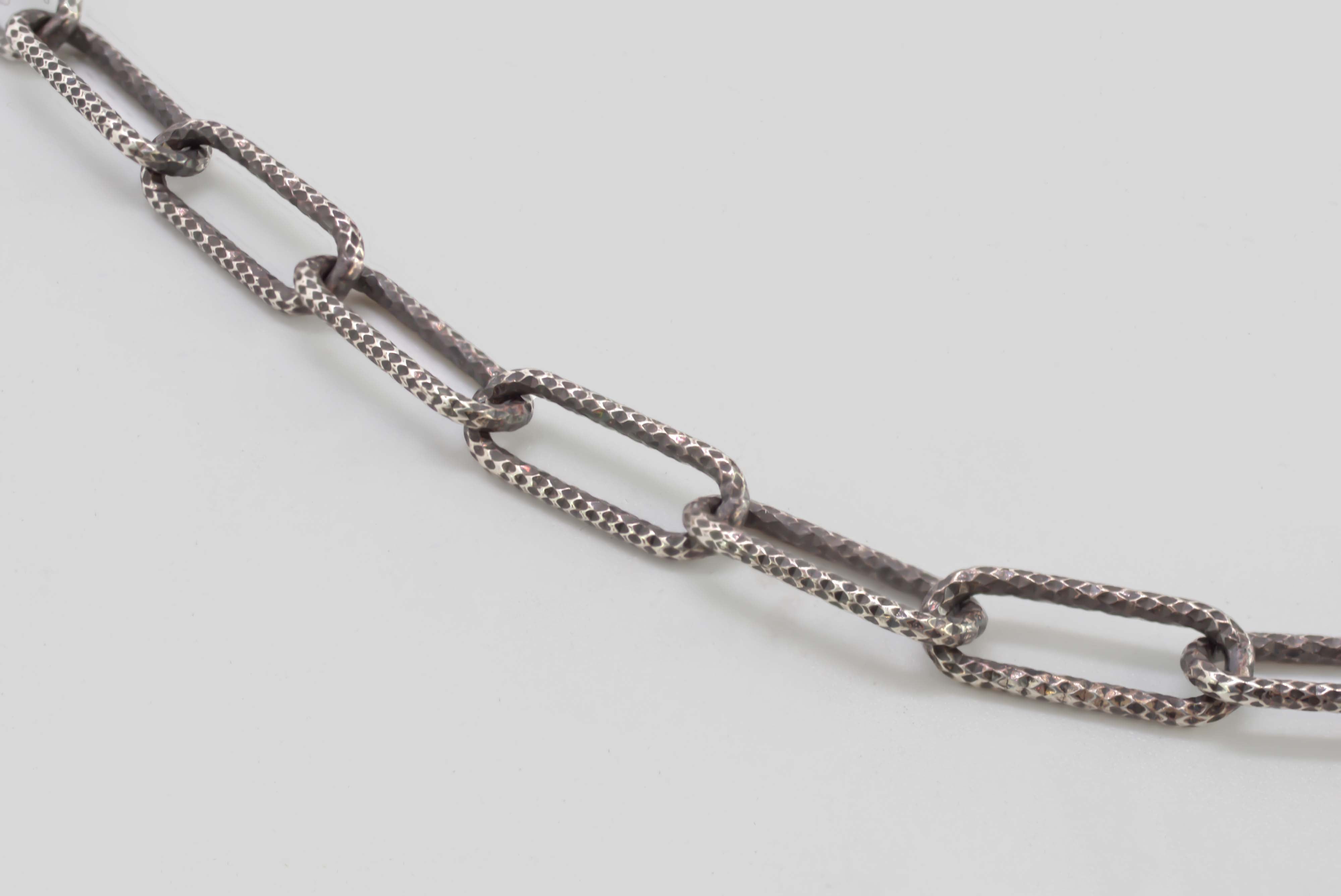 Antiqued & hammered large oval link chain made from sterling silver