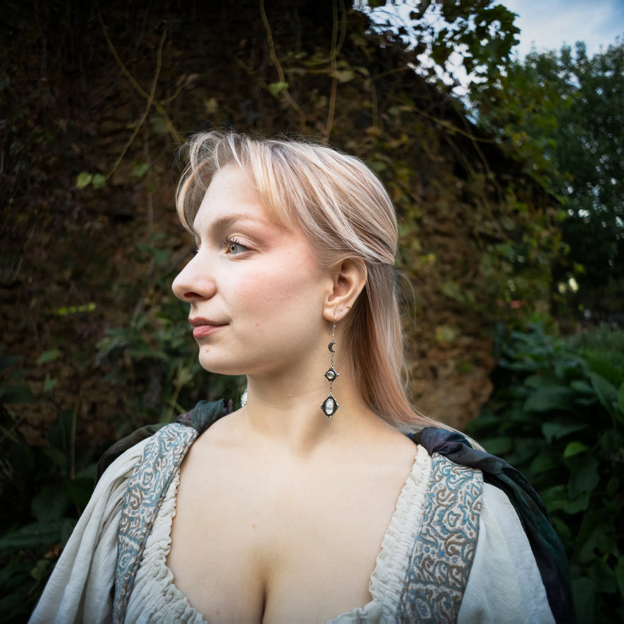 Lunar Falls- Sterling Silver Moonstone Chandelier Style Earrings