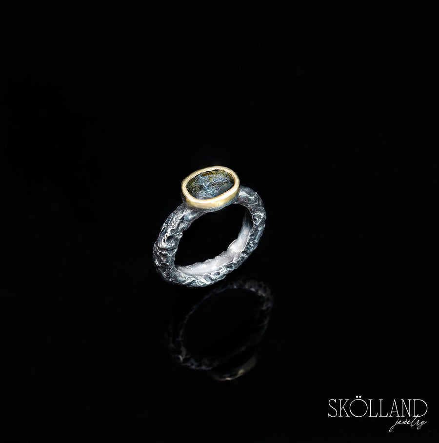 Sphenicus-Sterling Silver Cocktail Ring with 18K Gold Bezel Set Sphene