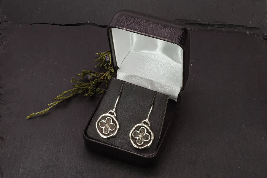 ekklesia earrings in a black leatherette gift box