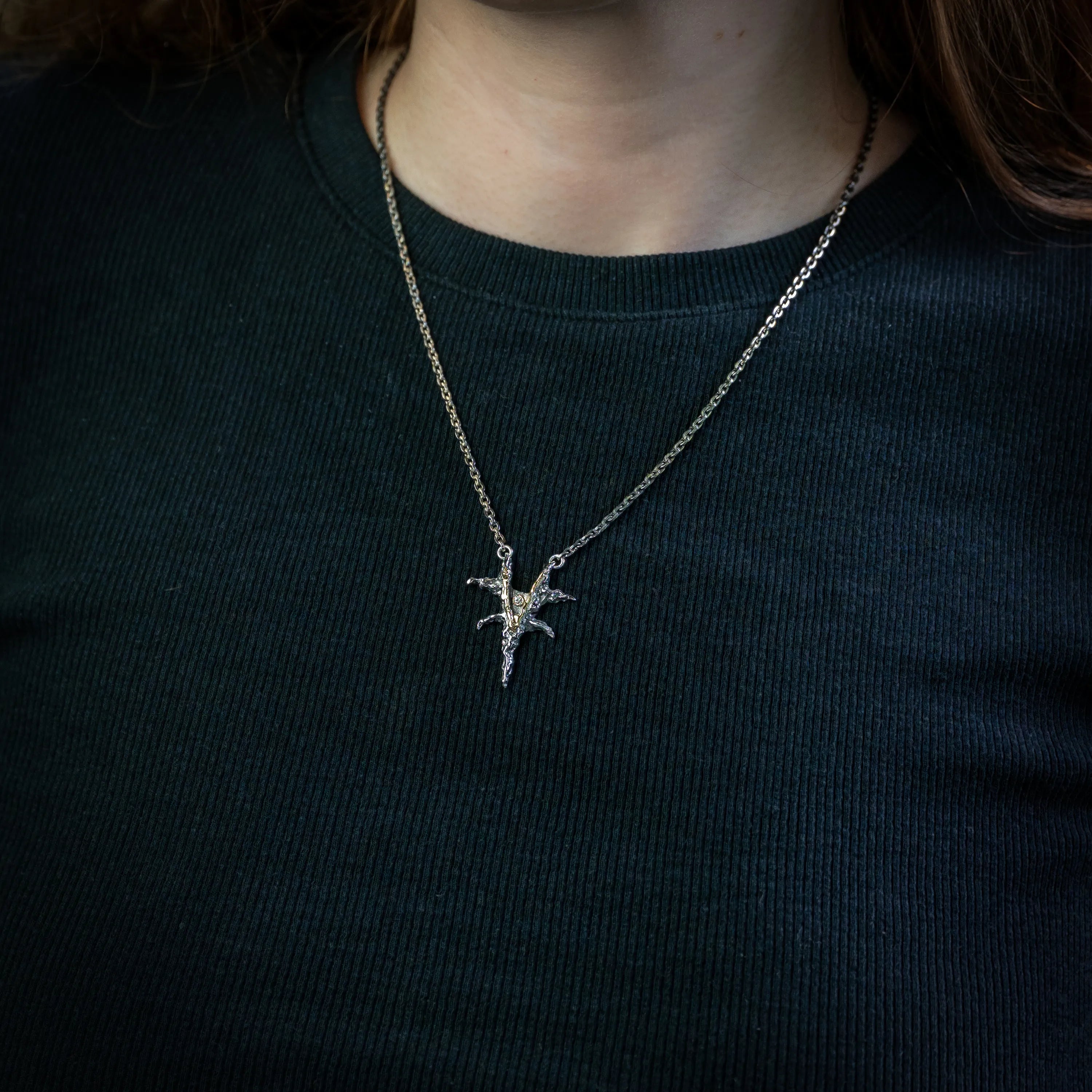 Crack the Sky Necklace-Argentium Silver w/18K Gold Accents & Reclaimed Diamond.