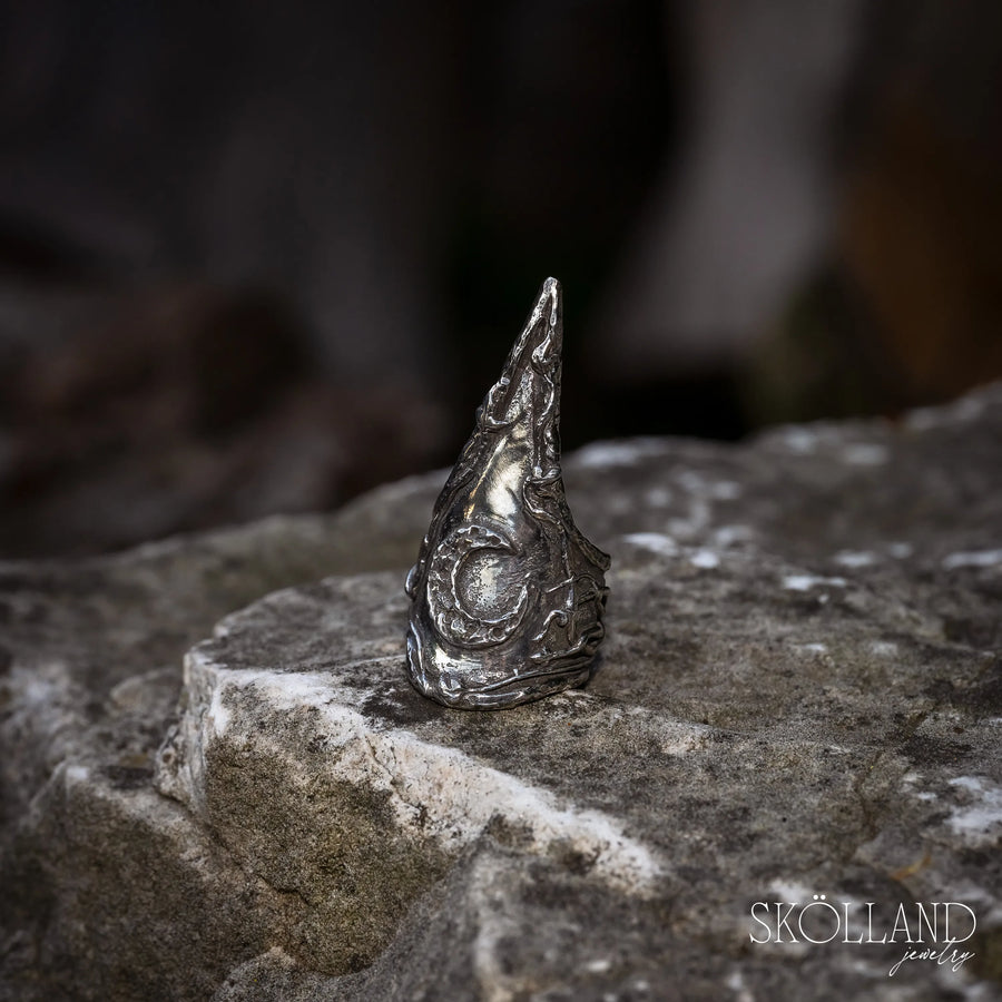 Looking Up-Sterling Silver Crescent Moon and Ivy Statement Ring