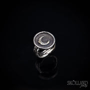 Encapture the Night-Sterling Silver Crescent Moon & Vine Shadow Box Ring with 18K Gold Accents
