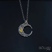 Mirandus-Sterling Silver Crescent Moon Statement Necklace with 18K Gold Bezel Set Sphene